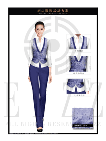 時(shí)尚藍(lán)色馬甲款西餐服務(wù)員服裝款式設(shè)計(jì)圖1254