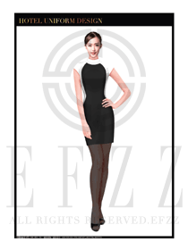 時尚黑色圓領(lǐng)長裙款酒店大堂服裝款式設(shè)計圖999