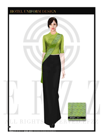 綠色修身款酒店中餐廳迎賓制服設(shè)計圖783