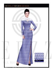 時尚青花瓷長裙款中餐迎賓服裝款式設(shè)計圖787