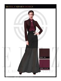 時(shí)尚玫紅色長(zhǎng)裙款中餐迎賓服裝款式設(shè)計(jì)圖791