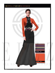 橙黃色女款酒店中餐廳迎賓制服設(shè)計圖792