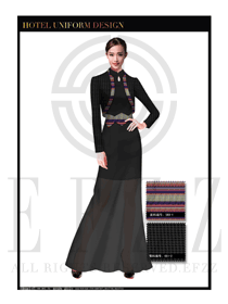 時(shí)尚黑色長(zhǎng)裙款中餐迎賓服裝款式設(shè)計(jì)圖793