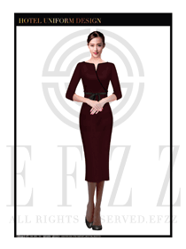 時(shí)尚酒紅色女款酒店西餐廳領(lǐng)班服裝款式設(shè)計(jì)圖080