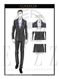 深灰色西服套裝酒店大堂服裝款式設(shè)計(jì)圖1015