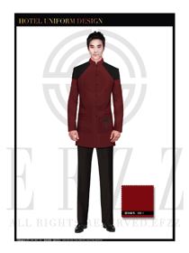 棗紅色男款中餐廳服務(wù)員服裝款式圖1741