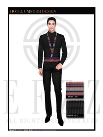 黑色中餐廳男服務(wù)員服裝款式設(shè)計(jì)圖1745