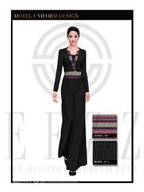 時(shí)尚黑色中餐廳女服務(wù)員制服設(shè)計(jì)圖1748