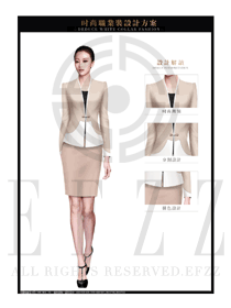 時尚卡其色修身款女秋冬職業(yè)裝制服款式設(shè)計圖1403