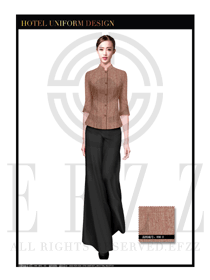 黃色修身款酒店中餐廳迎賓制服設(shè)計(jì)圖808