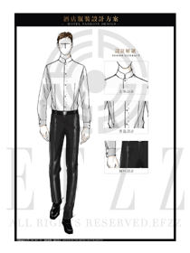大師手繪白色長(zhǎng)袖職業(yè)正裝大堂經(jīng)理服裝款式圖1029