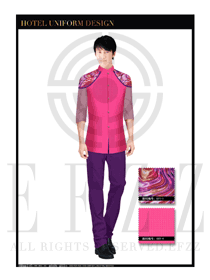 玫紅色男款中餐服務(wù)員服裝款式設(shè)計(jì)圖1749