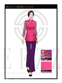 時尚玫紅色女款中餐廳服務(wù)員制服設(shè)計圖1752