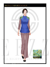 深藍(lán)色女款中餐服務(wù)員服裝款式設(shè)計圖1753