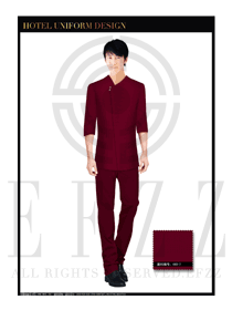 棗紅色男款中餐服務(wù)員服裝款式設(shè)計(jì)圖1755