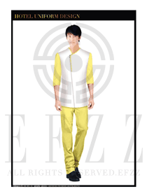 時尚橙黃色男款中餐廳服務員制服設計圖1756