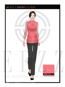 粉紅色女款中餐服務(wù)員服裝款式設(shè)計圖1763