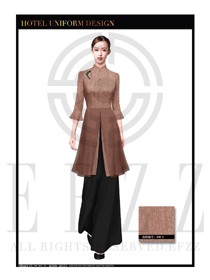 黃色時(shí)尚長(zhǎng)裙款酒店中餐廳迎賓制服設(shè)計(jì)圖816