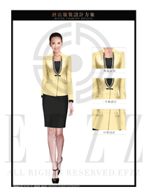 米黃色女款酒店大堂經(jīng)理制服設(shè)計圖1047