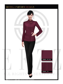 時尚玫紅色女款中餐服務員服裝款式圖1766