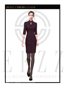 時尚深紫色長裙款中餐服務(wù)員服裝款式圖1772