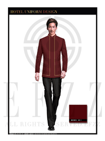 棗紅色長(zhǎng)袖男款中餐服務(wù)員制服款式設(shè)計(jì)圖1779