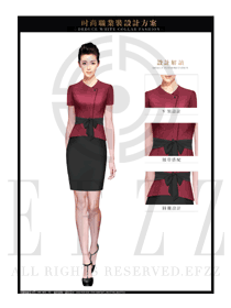 酒紅色ol時(shí)尚女職業(yè)裝夏裝制服設(shè)計(jì)圖680