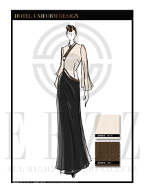 卡其色女款酒店中餐迎賓制服設計圖830