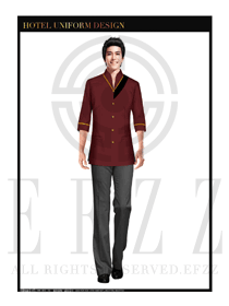 棗紅色長(zhǎng)袖男款中餐服務(wù)員制服款式設(shè)計(jì)圖1781