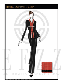 大師手繪黑色修身款中餐服務(wù)員服裝款式圖1788