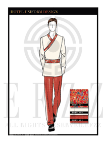 時尚米白色長袖男款中餐服務(wù)員制服款式設(shè)計圖1792
