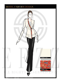 大師手繪米白色修身女款中餐服務(wù)員服裝款式圖1794