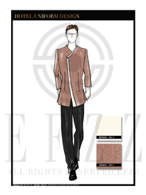 時尚淺咖色長袖男款中餐服務員制服款式設計圖1795