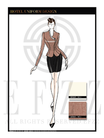 大師手繪黃色職業(yè)套裙款中餐服務(wù)員服裝款式圖1797