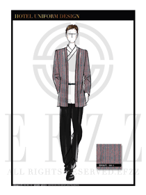 黃藍(lán)色男款中餐服務(wù)員制服款式設(shè)計(jì)圖1799