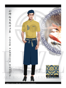 新款橙黃色短袖男款中餐廳廚師服款式設(shè)計(jì)圖440