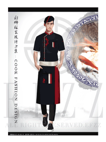 時(shí)尚黑色短袖男款中餐廳廚師服服裝款式圖441