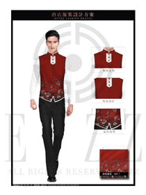 原創(chuàng)新款酒紅色男款西餐廳服務(wù)員服裝款式圖1258