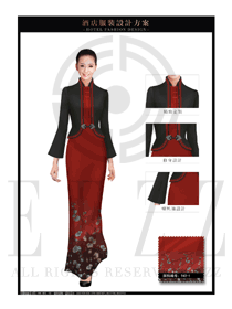 玫紅色長裙款酒店中餐迎賓服裝款式圖857
