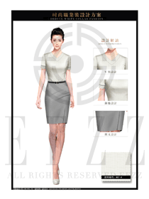 時(shí)尚淺卡其色短裙款女職業(yè)裝夏裝制服設(shè)計(jì)圖730