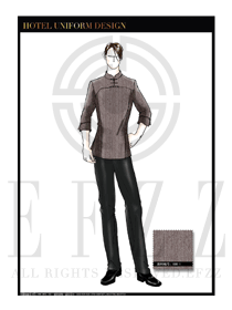 原創(chuàng)手繪棕色男款中餐服務(wù)員服裝款式圖1809