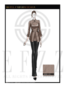 原創(chuàng)手繪卡其色女款中餐服務(wù)員服裝款式圖1810