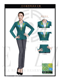 新款墨綠色長(zhǎng)袖女款酒店大堂經(jīng)理服裝款式圖1115