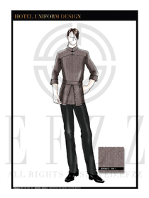 棕色長袖男款中餐服務(wù)員服裝款式效果圖1813