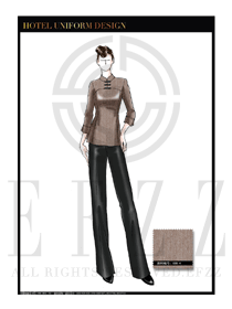 時(shí)尚淺咖色長(zhǎng)袖修身款中餐服務(wù)員服裝款式圖1815