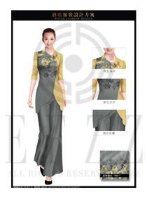 新款灰色長裙款酒店中餐迎賓制服設計圖861