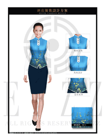 原創(chuàng)服裝設(shè)計(jì)淺藍(lán)色馬甲款西餐廳服務(wù)員服裝款式圖1261