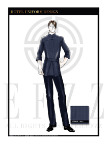 原創(chuàng)手繪設(shè)計稿臧藍色男款中餐服務(wù)員服裝款式效果圖1822