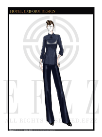 時尚藏青色女式修身款中餐服務(wù)員服裝款式圖1824