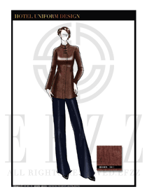時尚咖啡色女式修身款中餐服務(wù)員服裝款式圖1827